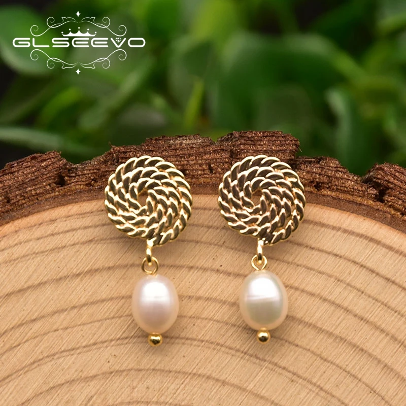 

GLSEEVO Pure Natural Freshwater Baroque Pearl Earrings Woman Wedding Party Noble Luxury Jewelry Earrings Earrings JewelryGE1046E