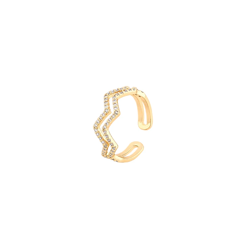 

Design Feeling Double Wave Shape Zircon Gold Open Rings For Woman Luxury Korean Finger Jewelry Wedding Party Unusual Girl's Ring