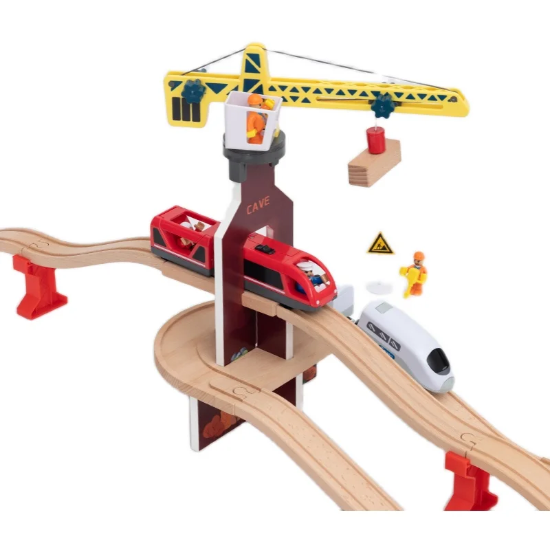 

Wooden Track Train Magical Track Railway Fun Crane Educational Toy Crane Tower Crane Engineering Construction Toys for Kid Gifts