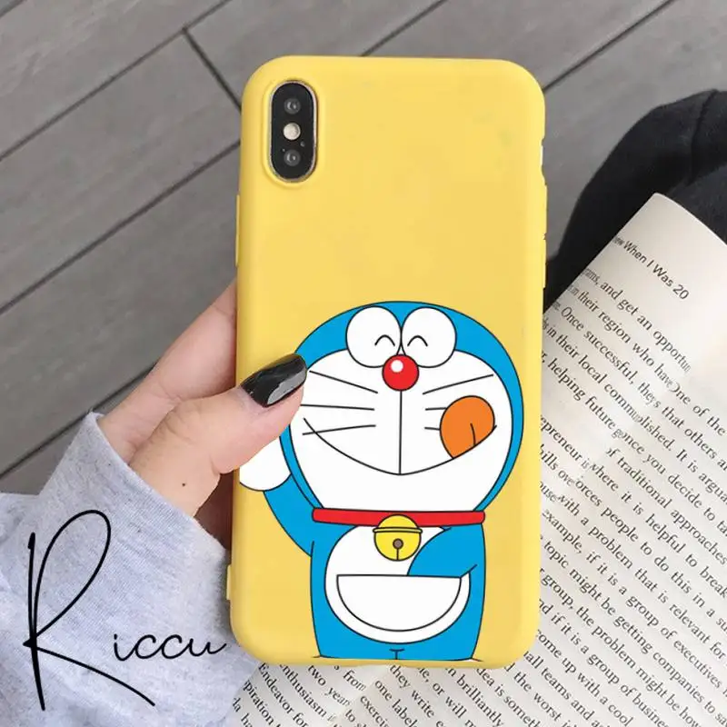 Anime blue fat cat Phone Case for iPhone 8 7 6 6S Plus X 5S SE 2020 XR 11 12 Pro mini pro XS MAX Candy yellow Silicone Cases images - 6