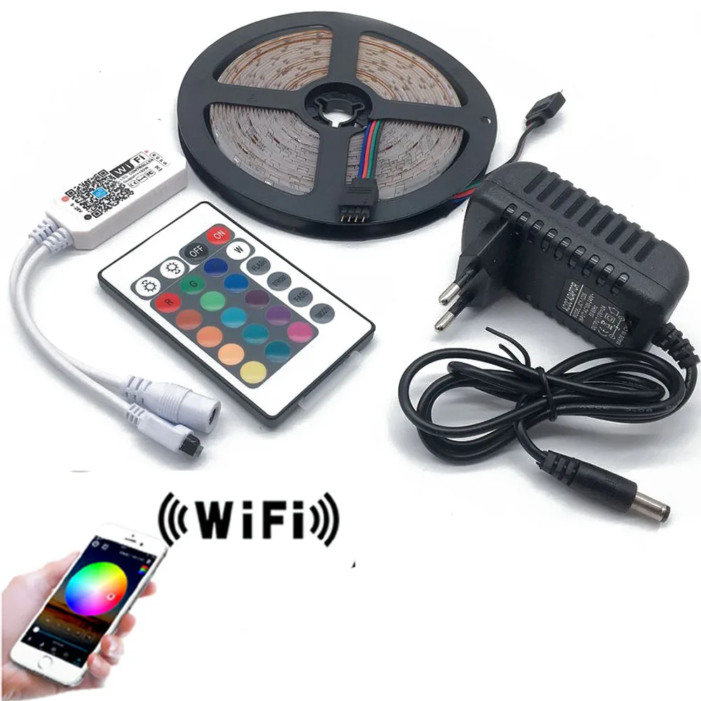 Светодиодная лента гибкая светящаяся RGB 5/10/15/20 м 12 В пост. тока + контроллер на 24