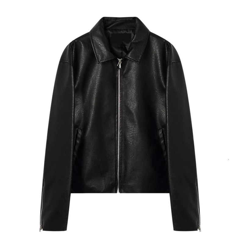 

2019 Winter New Korean Version Of The Trend Loose Harajuku Solid Color Sleeve Zipper Casual Couple Leather