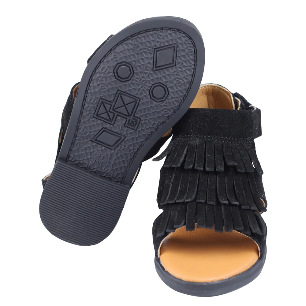 Muyguay-sandalias de piel aut&eacute;ntica para ni&ntilde;as peque&ntilde;as, zapatos planos de verano con borlas, suela de goma antideslizante, color blanco-1