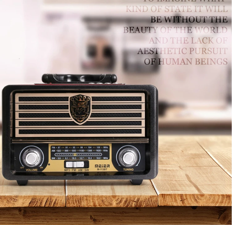 Цифровой fm-радио, многофункциональный MP3-плеер, деревянный радиоприемник с ручкой, Портативный ретро bluetooth-динамик с поддержкой TF карты/USB входа
