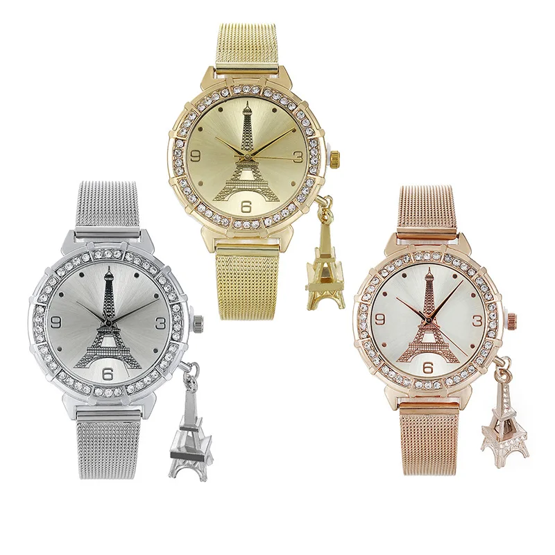 

Popular Paris Tower Pendant Women's Mesh Strap Watch Women's High-End Fashion Quartz Watch luxury fashion