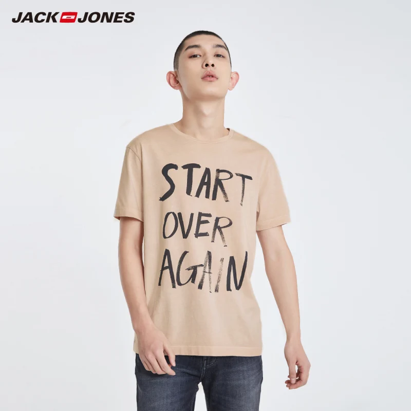 Мужская футболка с короткими рукавами JackJones 100% хлопок буквенным принтом прямой