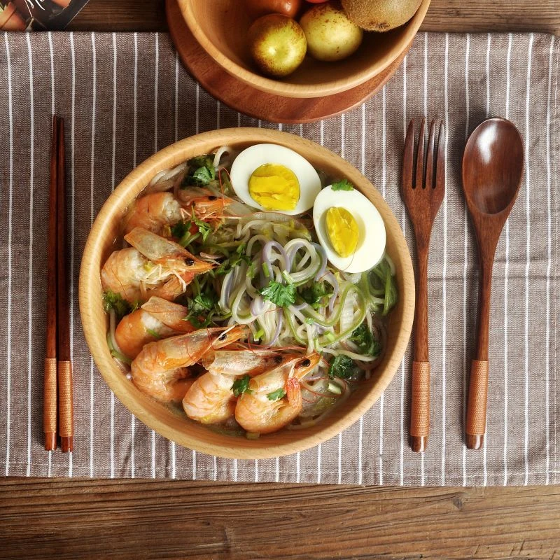 

3PCS/Set Wooden Cutlery Set Wood Spoon Fork Korean Style Spoon Fork Chopsticks Set Long Handle Dinner Spoon Portable Tableware