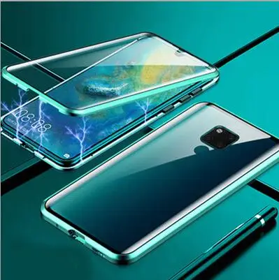 Зеленый Магнитный адсорбционный чехол для huawei mate 20X5G металлическая рамка Прозрачный Закаленное стекло матовый чехол 20X5G Магнитные Флип-Чехлы mate 20X - Цвет: Зеленый