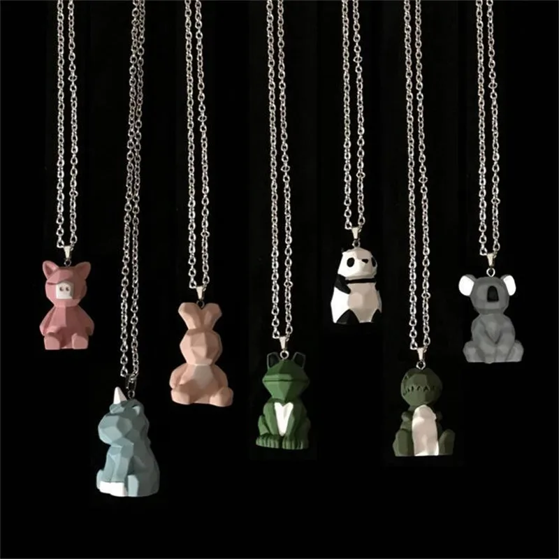 Новые мультипликационные милые геометрические лица животных трехмерный динозавр панда кролик ожерелье с