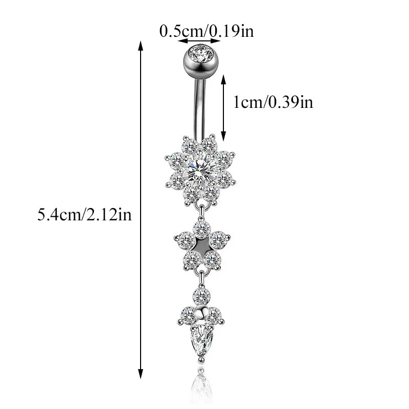 

1PC Crystal Drop Flower Body Jewelry Belly Button Ring Navel Piercing Pendant Crystal Belly Button Rings for Women Girls Hot