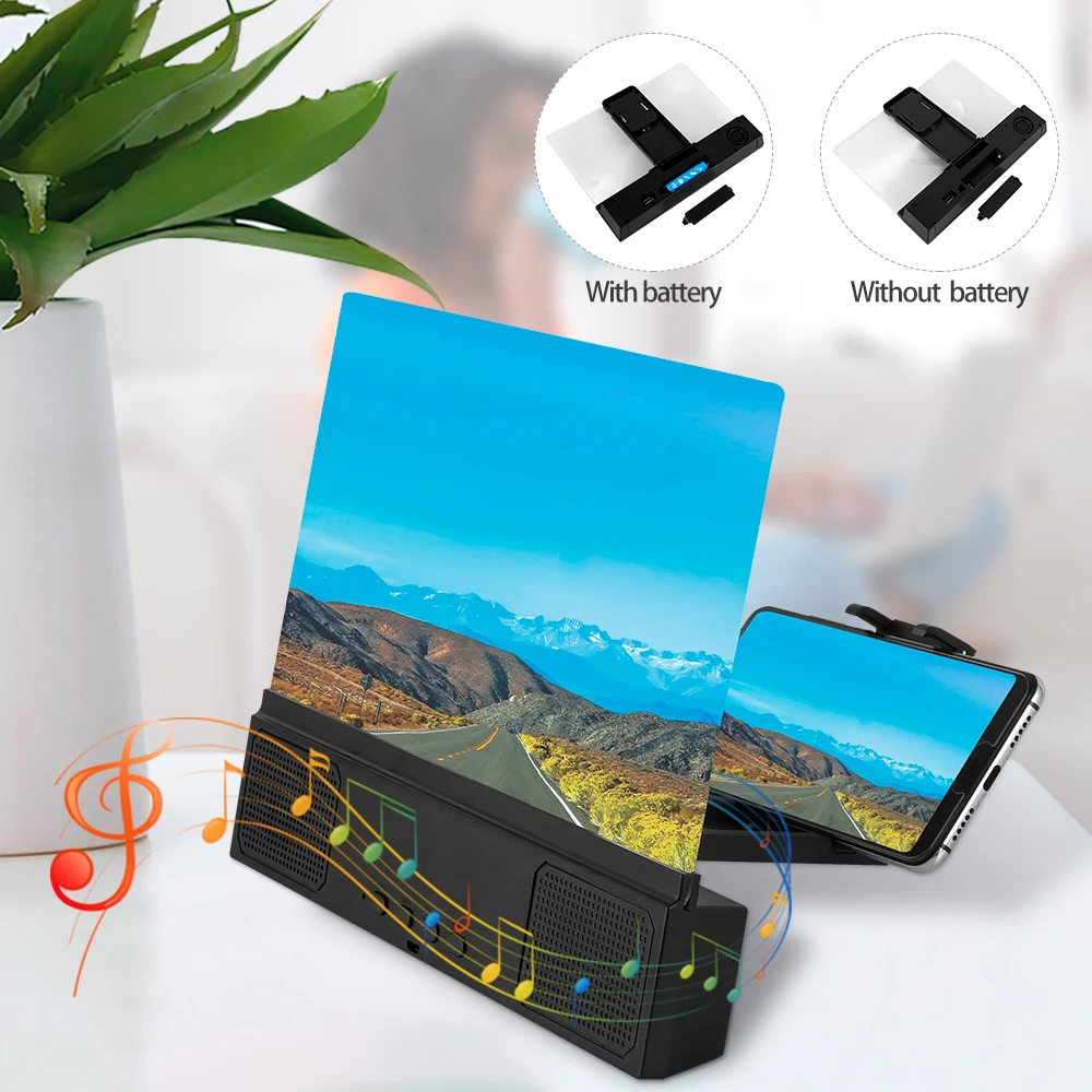 

12 Inch Screen 3D HD Mobile Phone Screen Amplifier Magnifier With Wired Speaker Expander Bracket Desk Holder Enlarge Magnifier