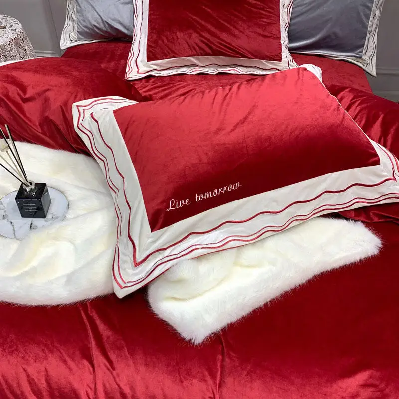 Lisi тканевый Комплект постельного белья с вышивкой набор красный комплект