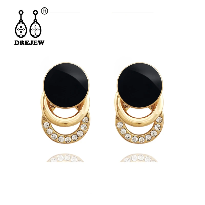 DREJEW Квадратный Круг массивные серьги золотой черный горный хрусталь
