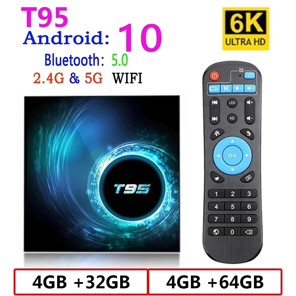 Android 10 TV Box T95 H616 6K HD 2.4G&5G Wifi Google Voice Assistant Support Multiple Media Player Video Formats Smart Set Top