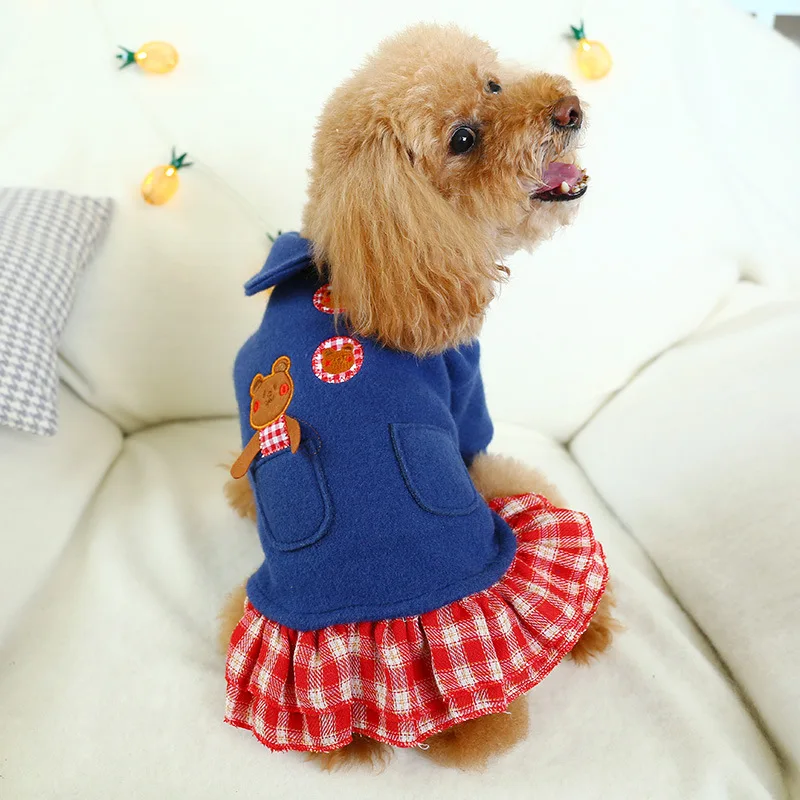 Новинка Осень Зима Одежда для собак и кошек Мишка Тедди шерстяная юбка