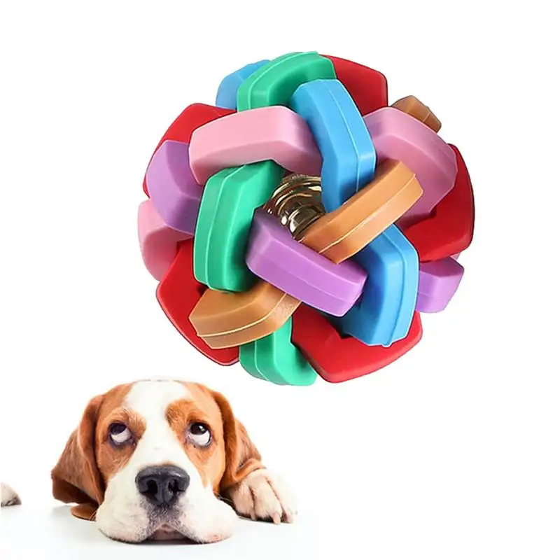 

Pet Dog Cat Colorful Rubber Teeth Training Molar Chew Ball Bell Squeaky Sound Play Toy Ball Bite Resistant Interactive Ball