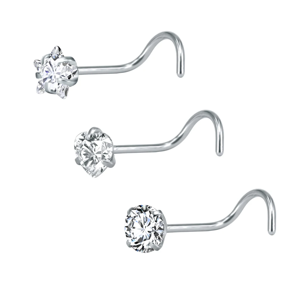 

Crystal Nose Studs Sets 12PCS/3PCS Nose Rings Studs Set Stainless Steel Nose Piercing Screws Fashion Nose Septum Rings jewelry