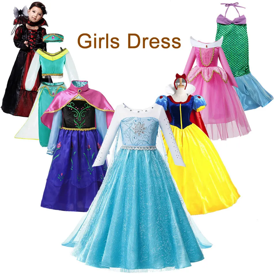 Women Elsa And Anna Dress Snow White Princess Costume Sleeping Beauty Lace Patchwork Party Cosplay Fancy Outfits