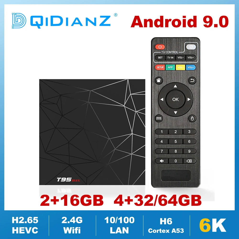 Приставка Смарт ТВ T95MAX Android 9 0 6K HD USB 3 2 4 ГГц Wi Fi H6 ядра Cortex A53 DDR3 медиаплеер T95 MAX ГБ