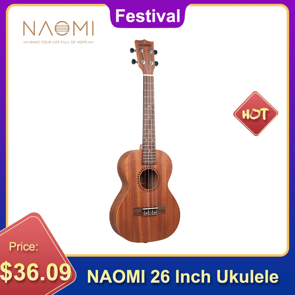

NAOMI 26 дюймов укулеле Сапеле Topboard гриф из розового дерева и нейлоновыми струнами музыкальный инструмент гитара игрушка Гавайские гитары