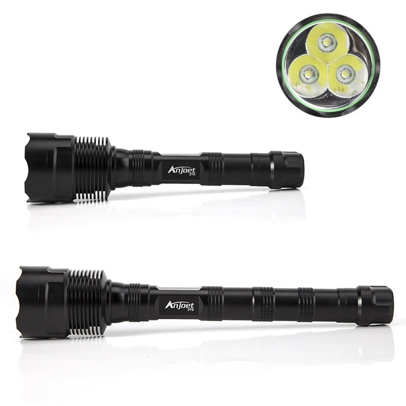 Мощный светодиодный светильник онарь Anjoet 18650 3 * Cree XML T6 для самообороны военный