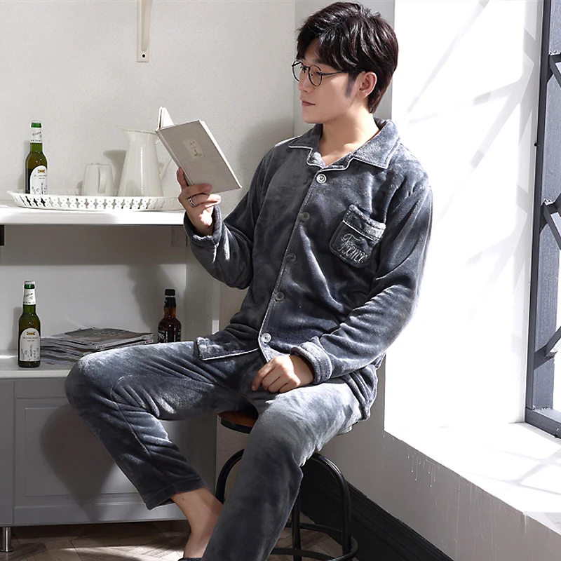 Мужской пижамный комплект из кораллового флиса Зимняя мужская пижама мягкая