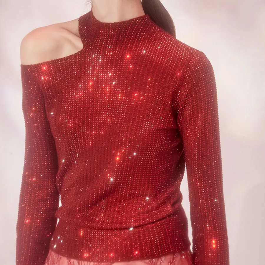 New Women Fashion Sweater Jumper Long Sleeve Diamond Pattern Red Jumper Sweater Winter Women Sweater O-neck Tops Sweaters