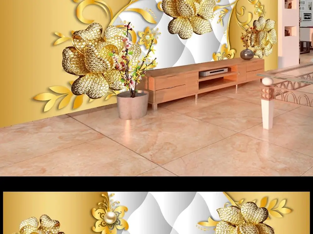 

New Custom 3D Large Mural Wallpaper Three-dimensional diamond jewelry children's room TV Background living Bedroom