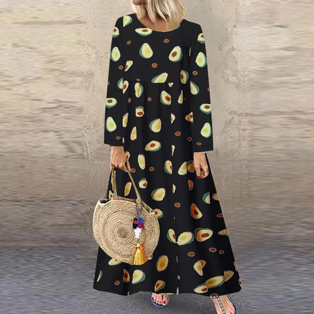 JAYCOSIN 2019 Новое винтажное женское платье с принтом авокадо Макси размера плюс