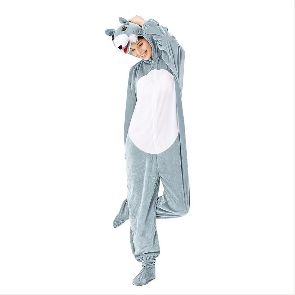 Животные кигуруми волк костюм для взрослых Для мужчин женщин фланель комбинезон
