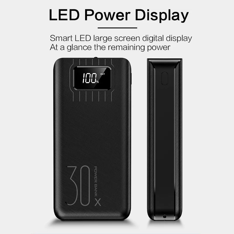 Портативное зарядное устройство 30000 мАч портативное быстрое 2 USB Внешнее для