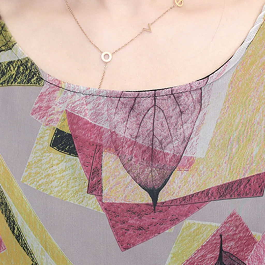 2020 женская футболка с О-образным вырезом шифоновая принтом летучая мышь короткий