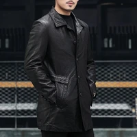 Luxury Brand Men Real Leather Long Jacket Streetwear Slim Single Breasted Business Sheepskin Coat Winter Down Coat Plus Size 6XL