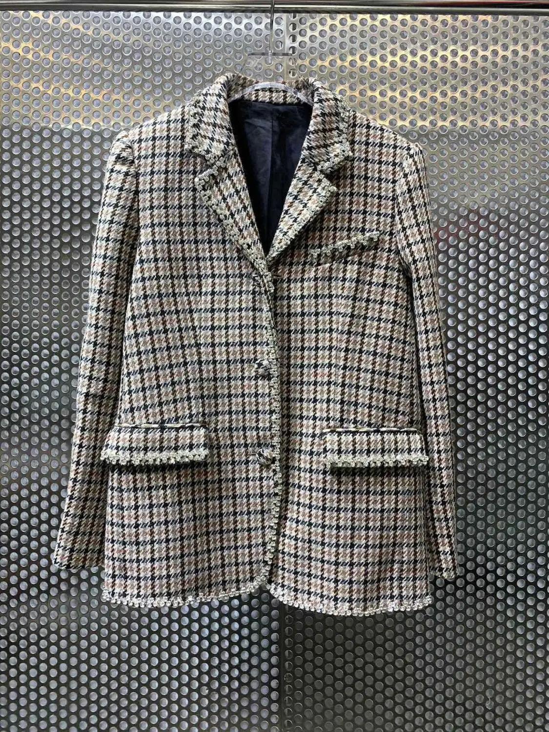 

Luxury Fashion 2021 Women Autumn New Beading Plaid OL Blazer For Ladies Casual Coat Jacket Ddxgz1