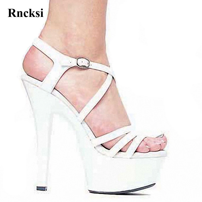 

Rncksi сексуальная новая популярная женская обувь на высоком каблуке 15 см на высоком каблуке, туфли для танцев на шесте на платформе Модель Star босоножки для ночного клуба вечерние свадебное платье сандалии