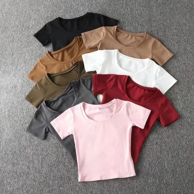 

Женский топ, однотонные облегающие футболки, летний укороченный топ, женская футболка с коротким рукавом, пуловер, топы, футболка с графичес...