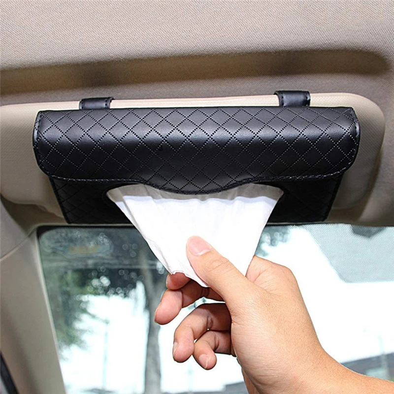 

2020 Car Visor Tissue Holder PU Leather Hanging Paper Towel Clip Napkin Holder Backseat Tissue Case Auto Interior Accessories