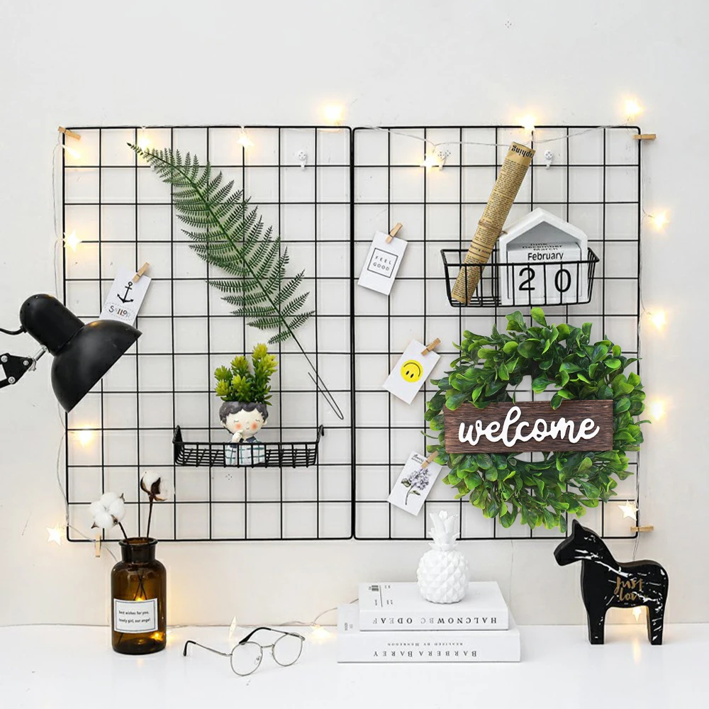 

Welcome with Wreaths Door Decor Wood Hanging with Artificial Boxwood Farmhouse Porch Decorations for Home Wedding Thanksgiving