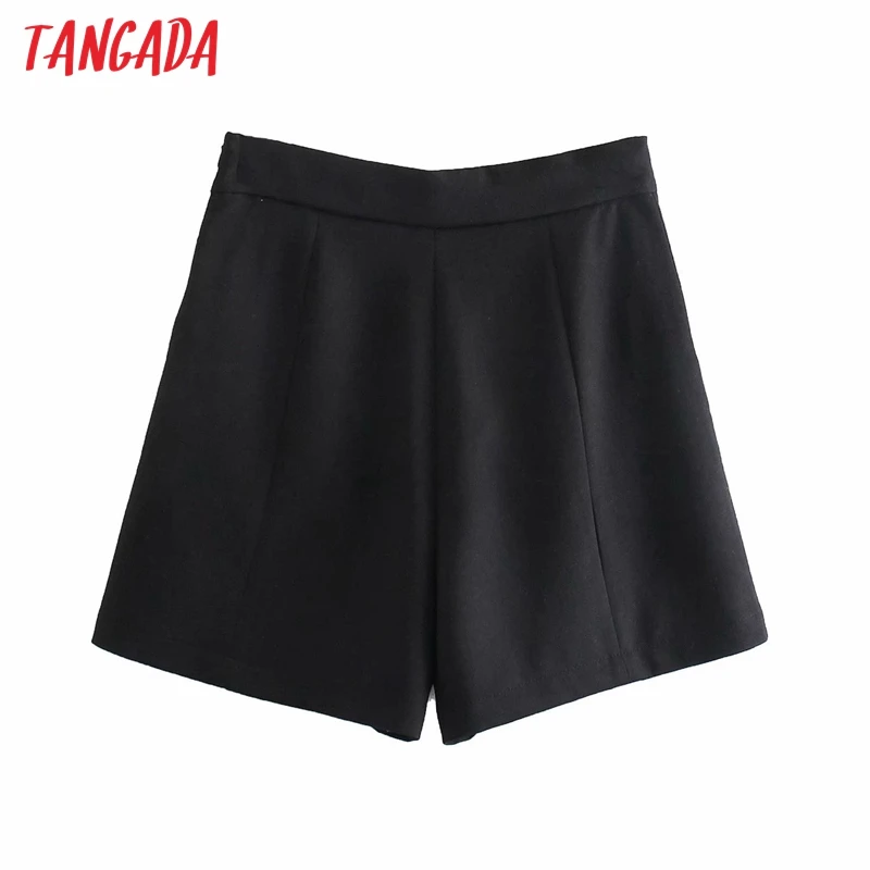 

Tangada 2021 New Women Elegant Black Buttons Decorate Shorts Side Zipper Pockets OL Shorts Pantalones 6P02