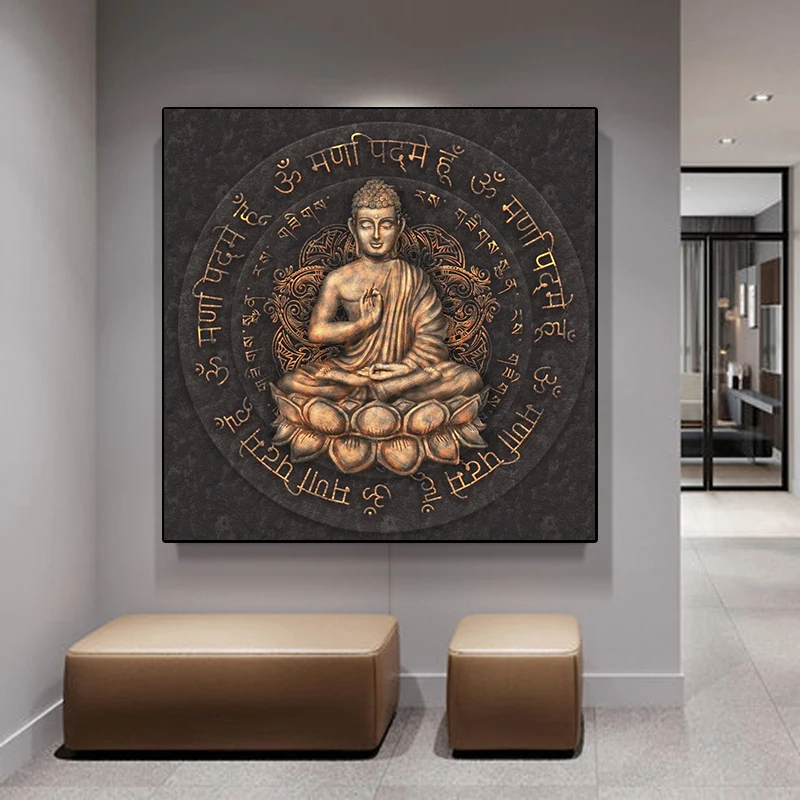 

Frame Canvas Painting Vintage Retro Brown Buddha Statue Religious Posters and Prints Wall Art Picture For Living Room Home Decor