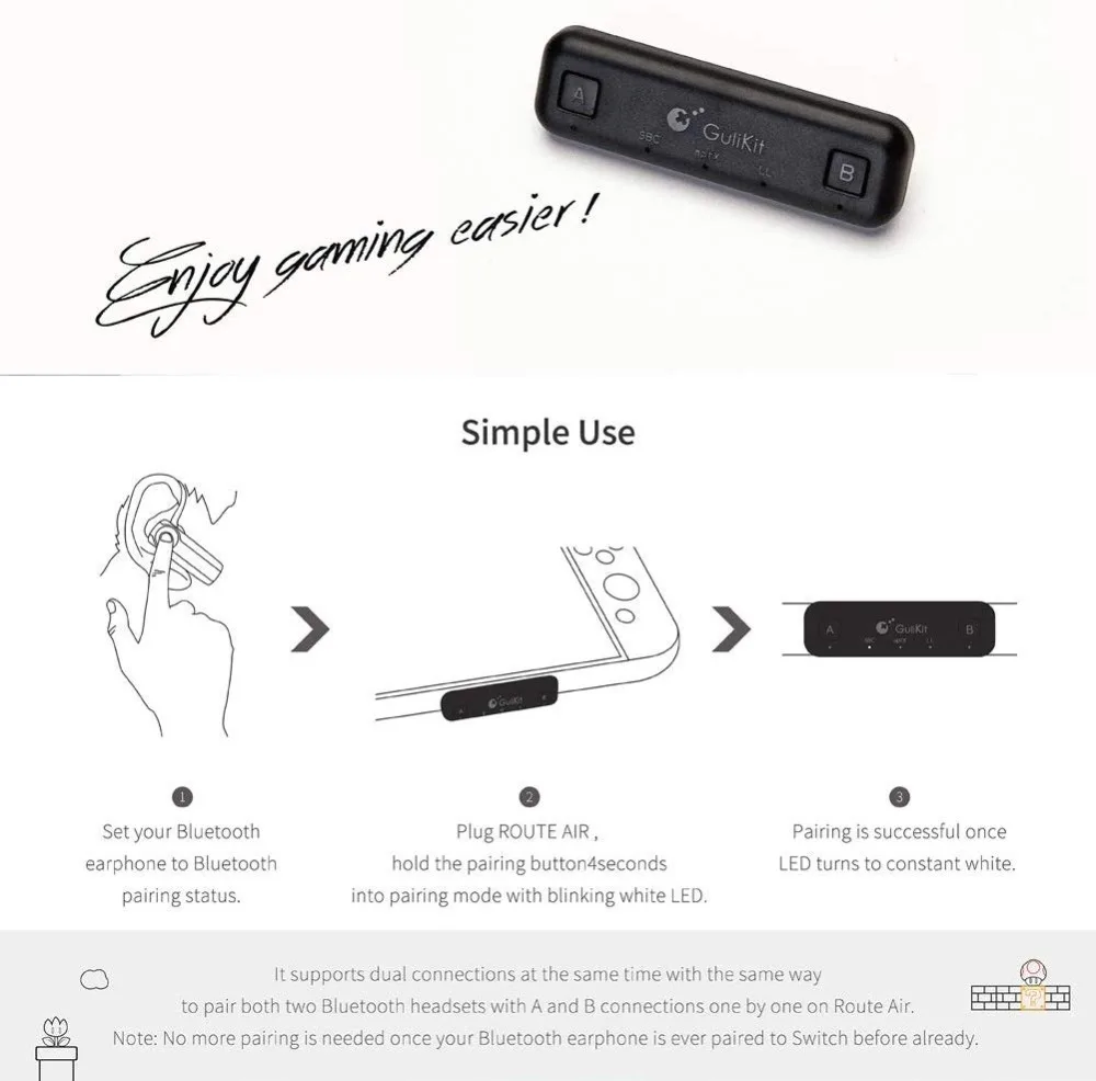 Route Air Switch bluetooth-адаптер беспроводной аудио передатчик с низкой задержкой APTX совместимый для nintendo Switch& Switch Lite