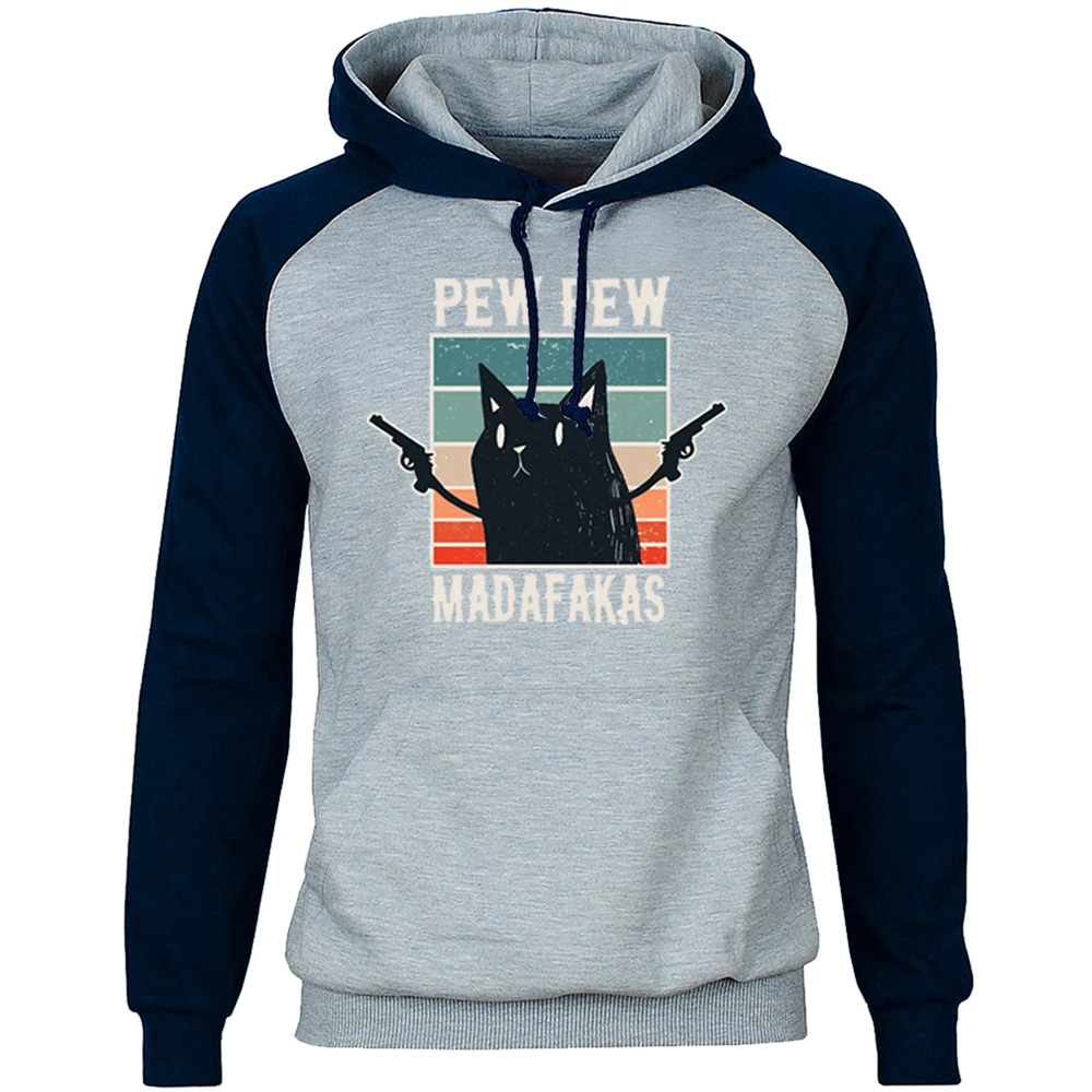 

Funny Cat Pew Madafakas Raglan Hoodies Sweatshirt Mens Autumn Winter Crewneck Tops 2020 New Round Collar Pullovers Men Clothing
