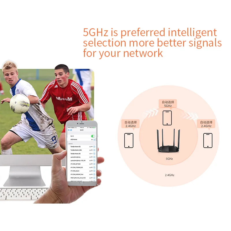 

Tenda Router AC8 Gigabit Version 2.4GHz 5GHz WiFi 1167Mbps WiFi Repeater 128MB DDR3 High Gain 4 Antennas Network Extender