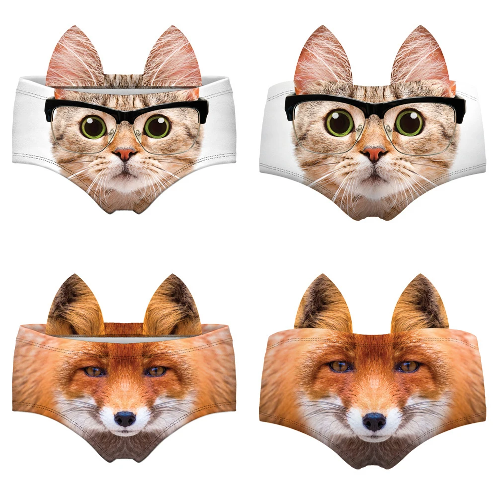1 шт., женские трусики с рисунком животных, милые трусы с 3D принтом свинки, кошки, бульдог, гепард, с ушками, подтягивающие талию и бедра