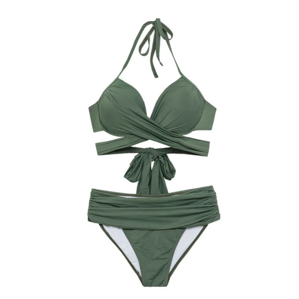 

2020 Newest Fashion Women Summer Beach Sexy Solid Color Bandage Bikini Set Swimsuit Swimwear Bathing Suit Swim Wear