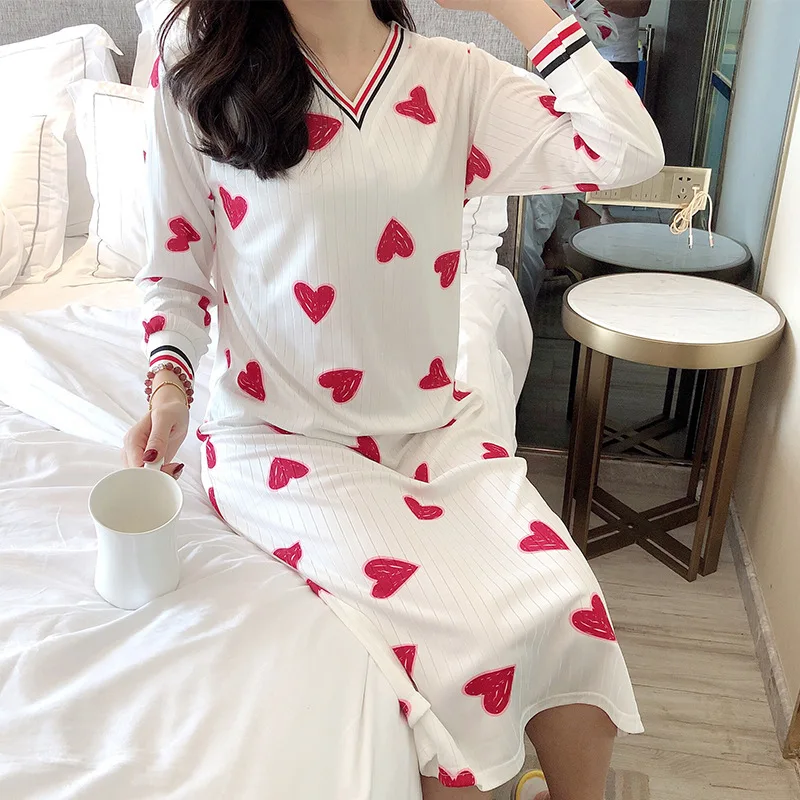 2021Spring and Autumn Women's Nightdress V-neck Long-sleeved Home Service Sexy Nightwear Sleepwear Women Sleep Tops Night Gown