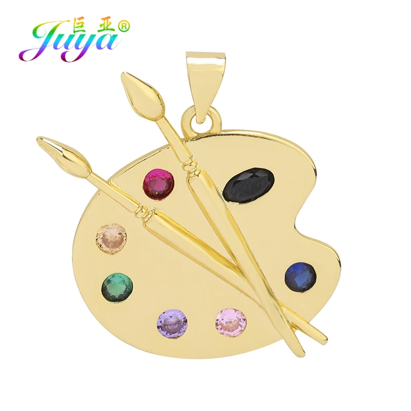 

Juya DIY Luxury Rainbow Cubic Zirconia Gold Color Palette Charms For Handmade Pendant Bracelets Necklace Making Supplies