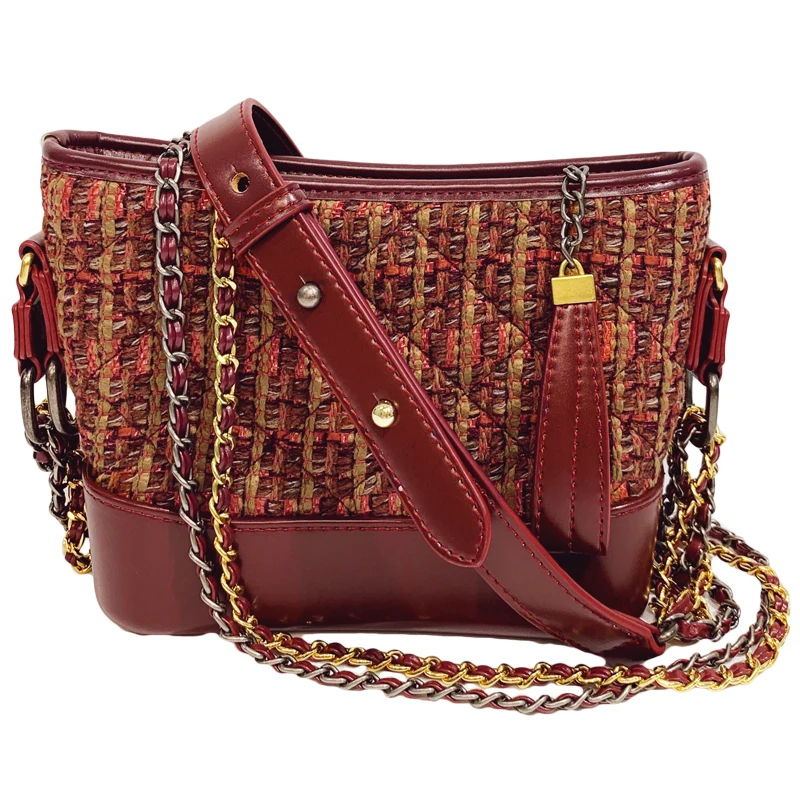 

Women Diamond Lattice Bags Messenger Bag Woollen Cloth PU Leather Chains Lady Handbag Shoulder Zipper Party Handbags