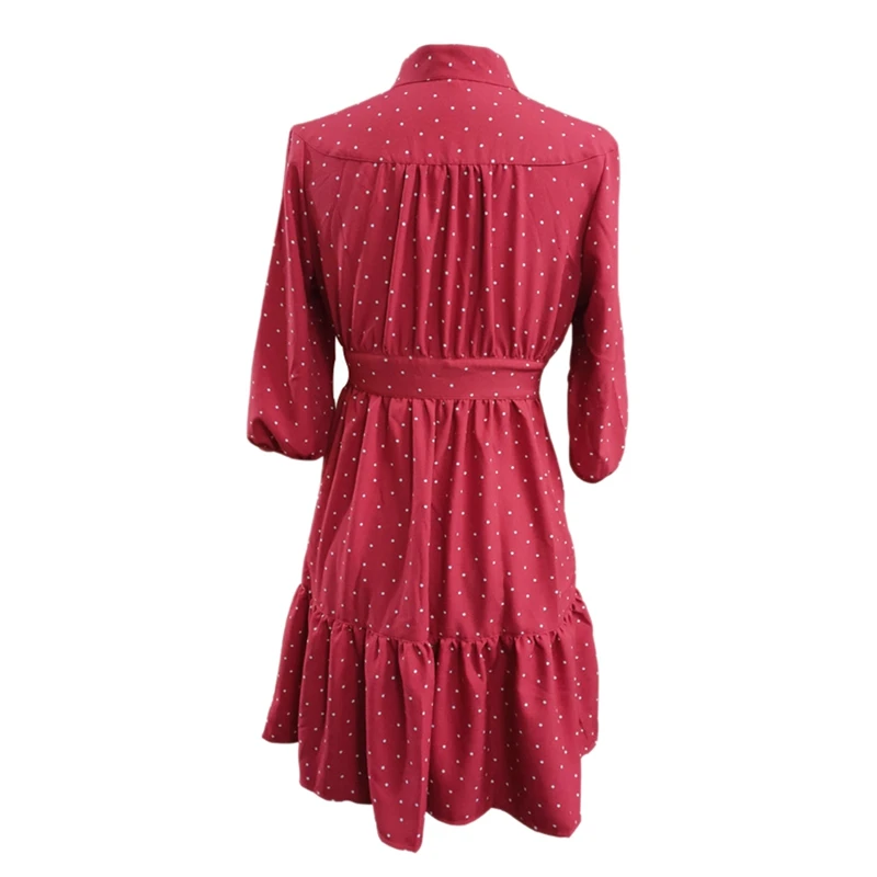 

European and American Women'S Fashion Dress Polka Dot V-Neck Waist Hugging Half-Sleeve Dresses