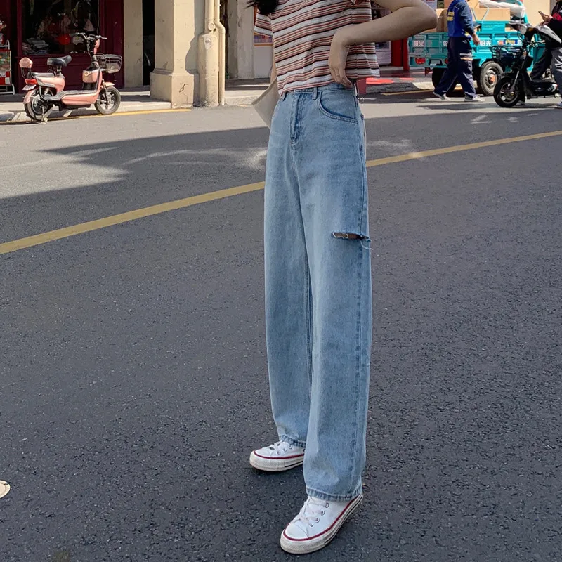 

Woman Jeans High Waist Ripped Jeans 2020 Sale Items For Clothes Wide Leg Denim Clothing Blue Streetwear Fashion Vintage Pants